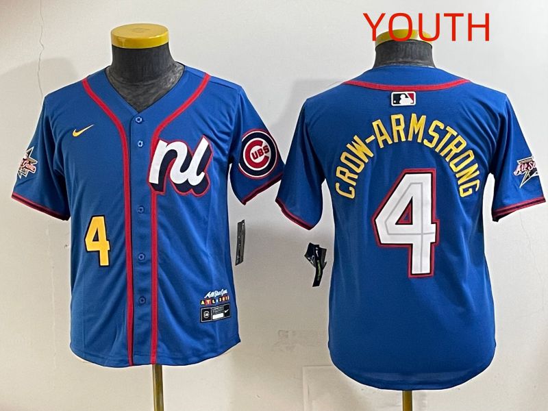 Youth 2025 Chicago Cubs 4 Crow-Armstrong Blue All star Nike MLB Jersey style 1